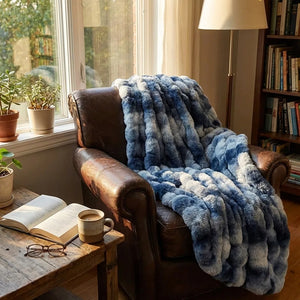 Faux Fur Throw Blanket - Ultra Soft Bubble Plush - Lifestyle Context
