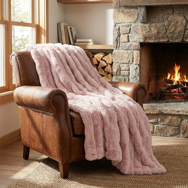 Luxury Faux Fur Throw Blanket - Ultra Soft Plush - Lifestyle Context