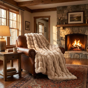Faux Fur Throw Blanket - Plush Bubble Texture - Lifestyle Context