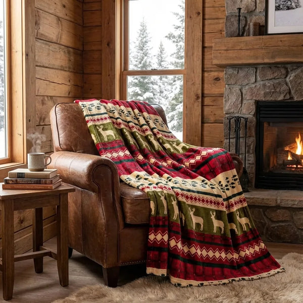 Fair Isle Christmas Throw - Soft Fleece Blanket - Lifestyle Context
