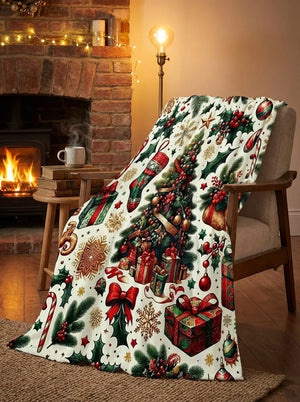 Festive Christmas Throw Blanket - Soft Holiday Print - Lifestyle Context