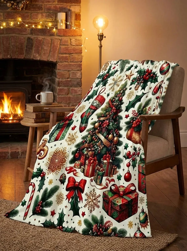 Festive Christmas Throw Blanket - Soft Holiday Print - Lifestyle Context