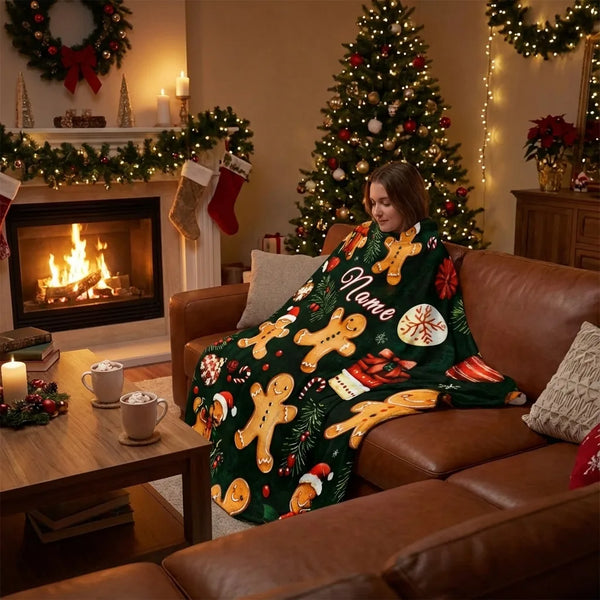 Personalized Gingerbread Christmas Blanket - Soft Fleece - Lifestyle Context