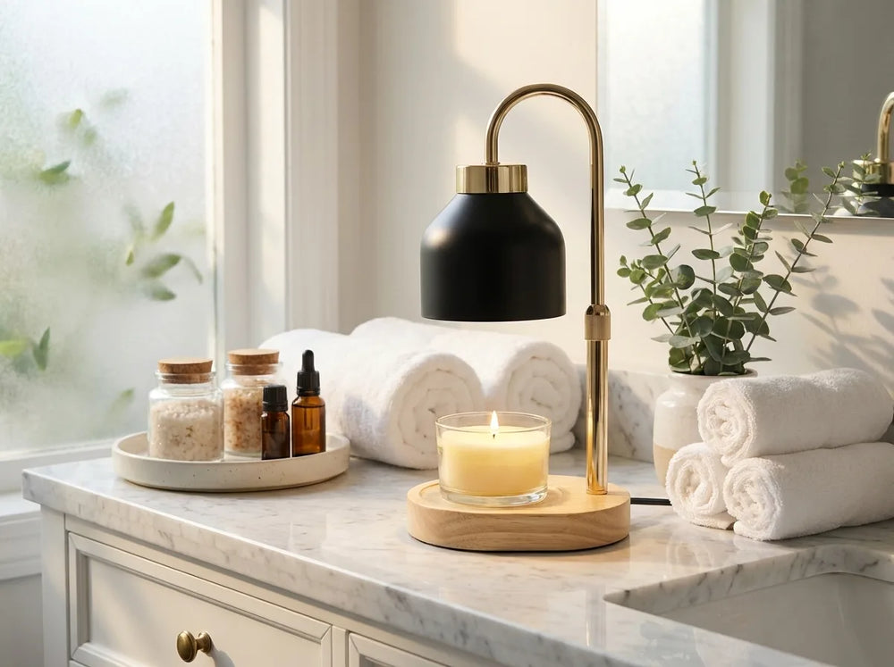 Candle Warmer Lamp - Dimmable Gold & Black Wood Base variation