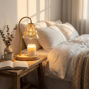 Candle Warmer Lamp - Vintage Glass Flower Design - Lifestyle Context