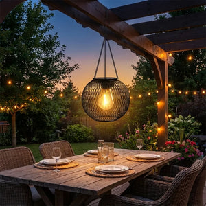 Solar Hanging Lantern - Retro LED Outdoor Light - Lifestyle Context