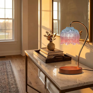 Flower Glass Candle Warmer Lamp - Wood & Gold - Lifestyle Context