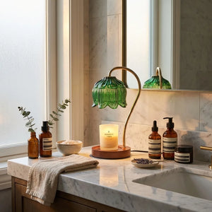 Candle Warmer Lamp - Vintage Flower Glass Design - Lifestyle Context