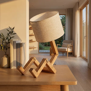 Posable Wooden Robot Table Lamp - Nordic Style - Lifestyle Context
