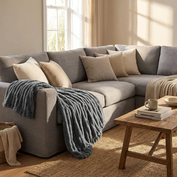 Faux Fur Throw Blanket - Ultra Plush Ribbed Velvet - Lifestyle Context