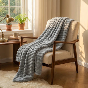 Chunky Ribbed Faux Fur Blanket - Ultra Plush - Lifestyle Context