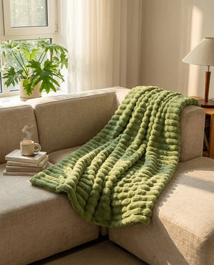 Ribbed Faux Fur Throw Blanket - Ultra Soft Plush - Lifestyle Context