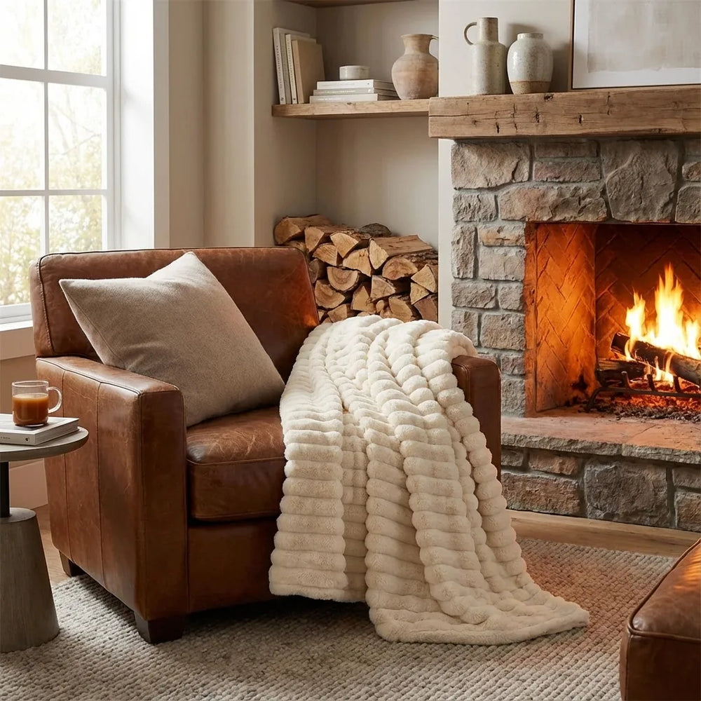 Plush Ribbed Faux Fur Throw Blanket - Soft Velvet variation