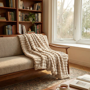 Ribbed Plush Throw Blanket - Ultra-Soft Faux Fur - Lifestyle Context