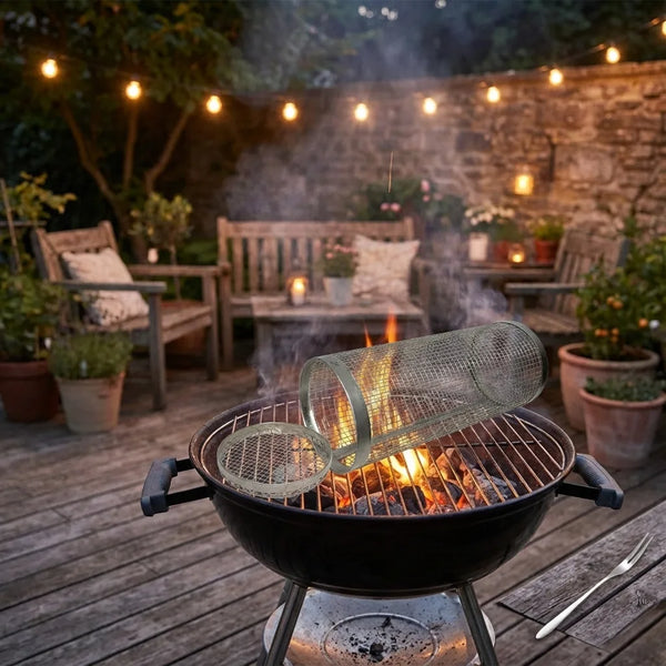 Rolling BBQ Grill Baskets - 4-Pack Stainless Steel - Lifestyle Context