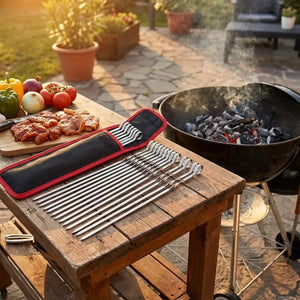 Stainless Steel BBQ Skewers - Flat Blade with Bag - Lifestyle Context