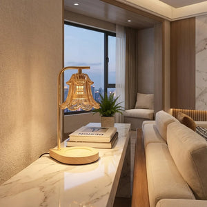 Candle Warmer Lamp - Flower Glass Shade Wood Base - Lifestyle Context