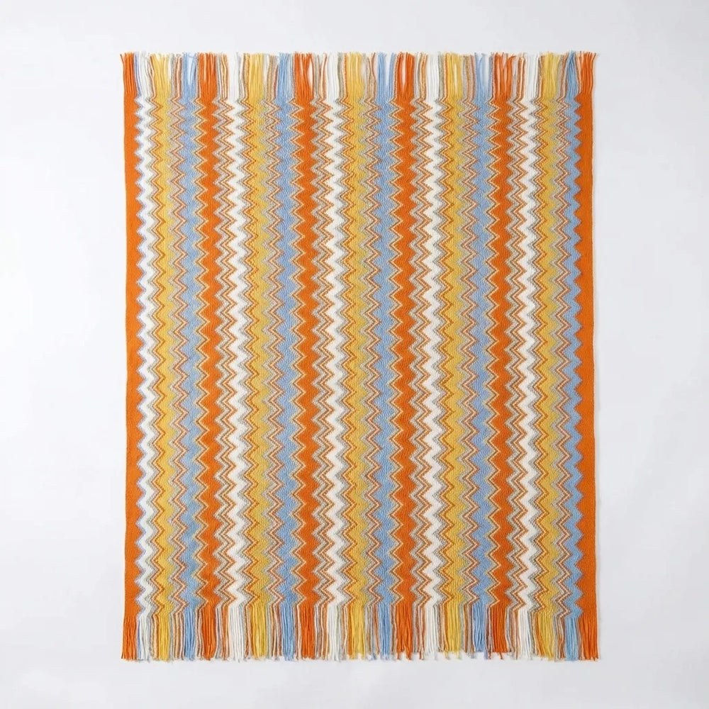 Boho Chevron Throw Blanket - Soft Knit with Fringe variation