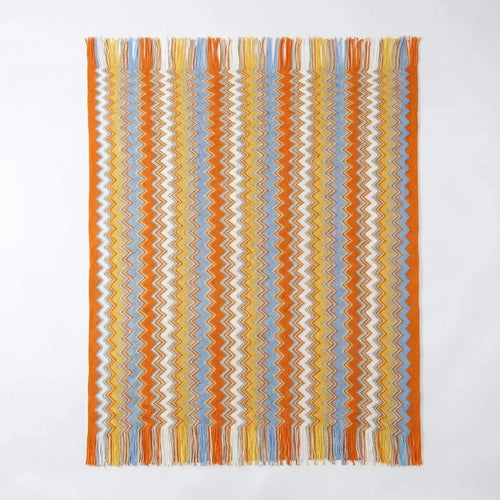Boho Chevron Throw Blanket - Soft Knit with Fringe variation