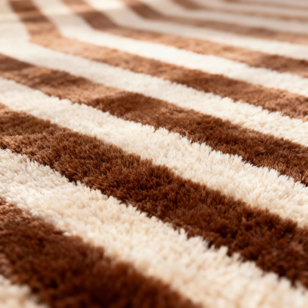 Grid Pattern Area Rug - Soft Plush Brown & White variation