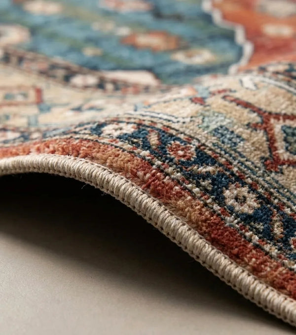 Vintage Persian Area Rug - Non-Slip Medallion Design - Quality Close-Up