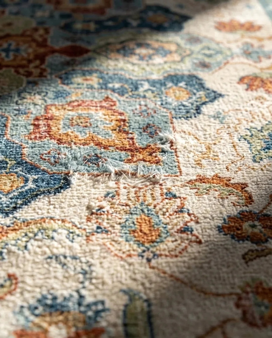 Vintage Persian Area Rug - Non-Slip Medallion Design - Ivory / Blue