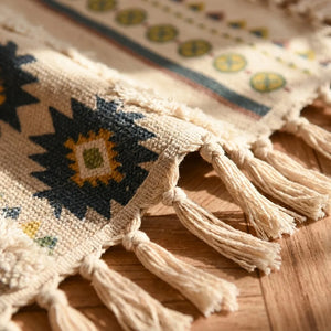 Boho Tassel Rug - Woven Cotton Aztec Accent - Quality Close-Up