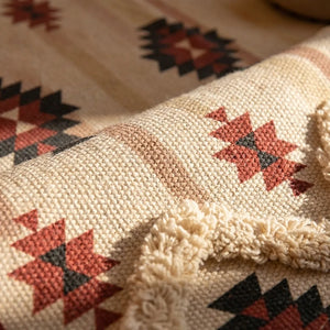 Boho Tassel Rug - Woven Cotton Accent Mat - Quality Close-Up