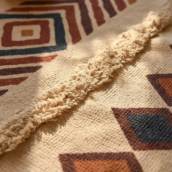 Boho Tassel Rug - Woven Cotton Accent Mat - Quality Close-Up