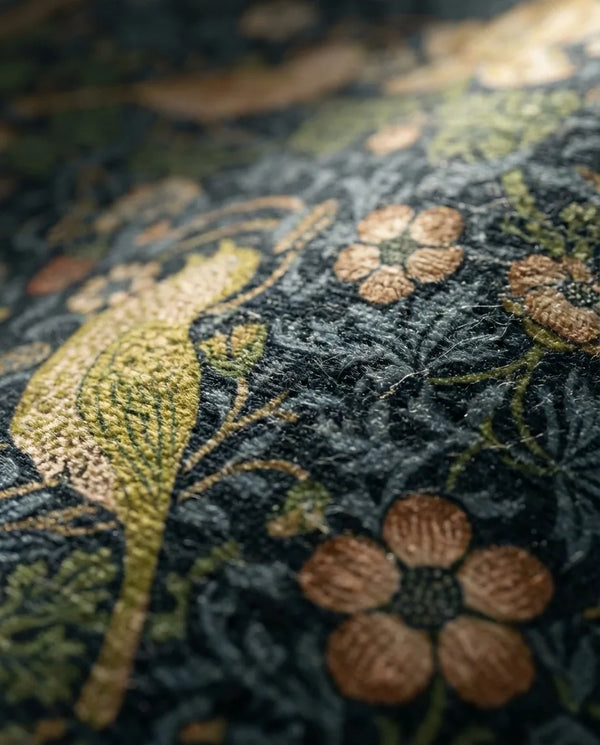 Botanical Bird Area Rug - Vintage Arts & Crafts Style - Quality Close-Up