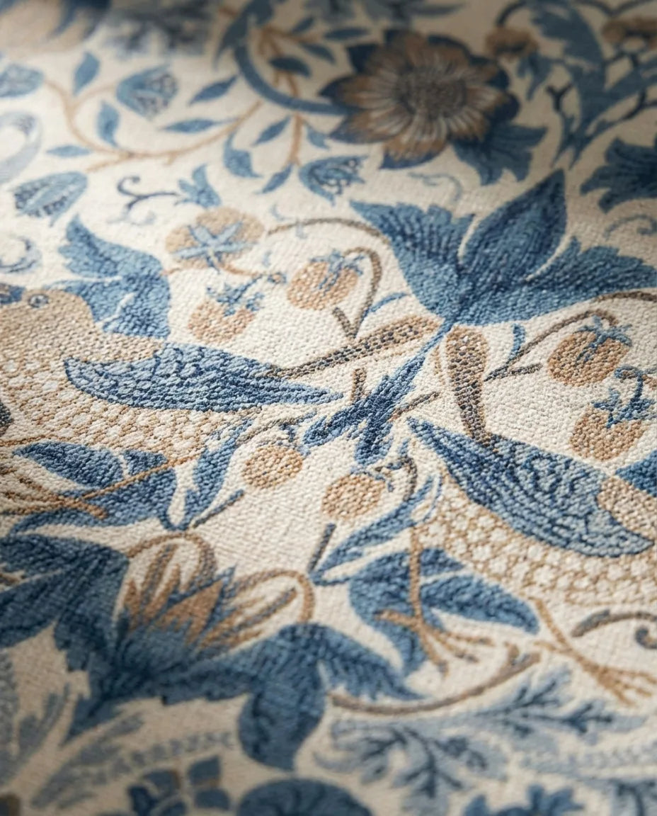 William Morris Style Rug - Strawberry Thief Botanical variation