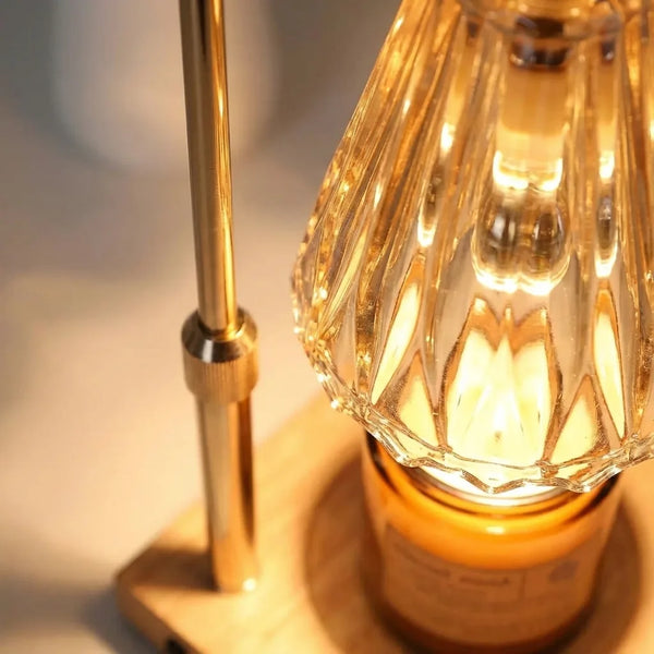 Candle Warmer Lamp - Dimmable Wood & Glass Design - Quality Close-Up