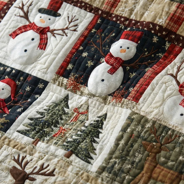 Christmas Patchwork Fleece Blanket - Rustic Holiday Design - Quality Close-Up