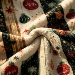 Christmas Ornament Throw Blanket - Vintage Fleece - Quality Close-Up