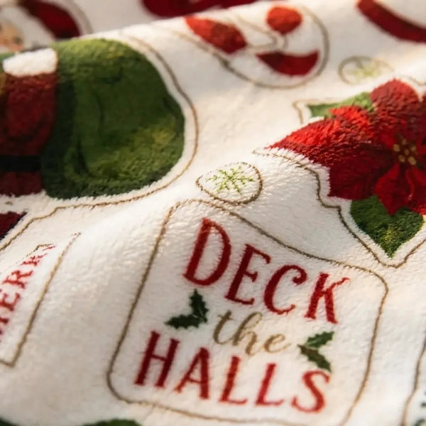 Christmas Throw Blanket - Festive Holiday Fleece - Quality Close-Up