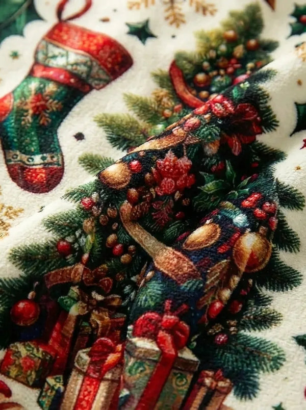 Festive Christmas Throw Blanket - Soft Holiday Print - Quality Close-Up