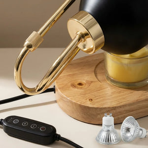 Candle Warmer Lamp - Dimmable Gold & Black Wood Base - Quality Close-Up