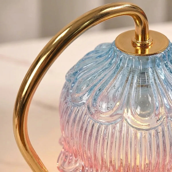 Flower Glass Candle Warmer Lamp - Wood & Gold - Quality Close-Up