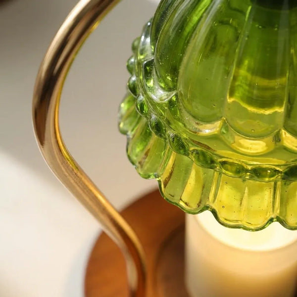 Flower Glass Candle Warmer Lamp - Vintage Wood Base - Quality Close-Up