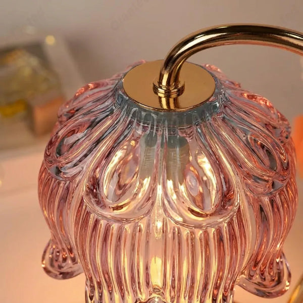 Flower Glass Candle Warmer Lamp - Elegant Wood Base - Quality Close-Up