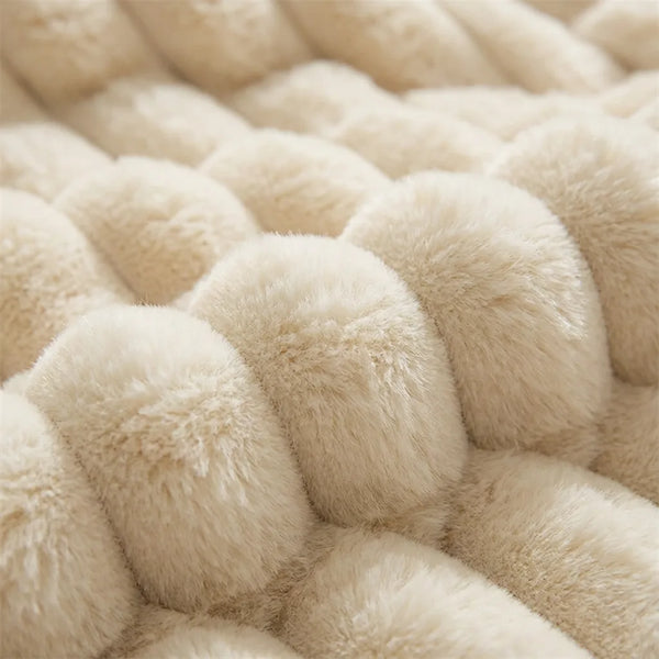 Plush Ribbed Faux Fur Throw Blanket - Soft Velvet - Quality Close-Up