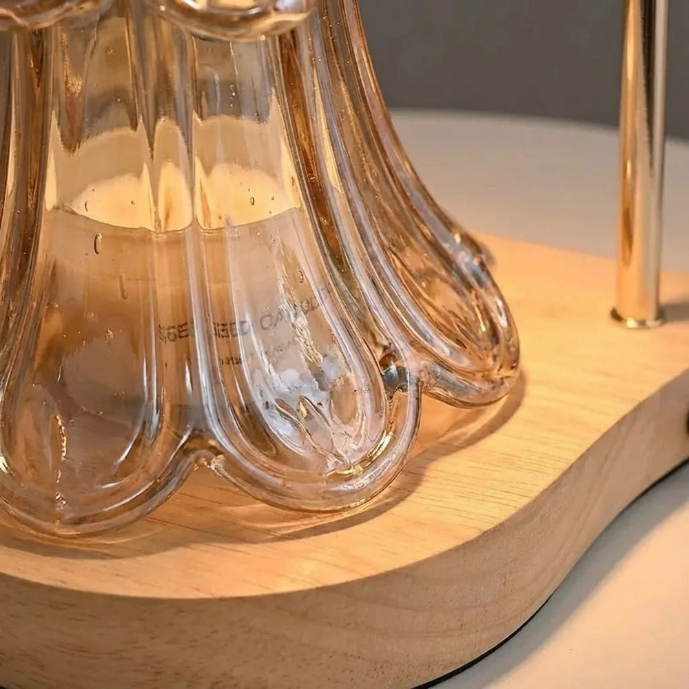 Candle Warmer Lamp - Flower Glass Shade Wood Base variation