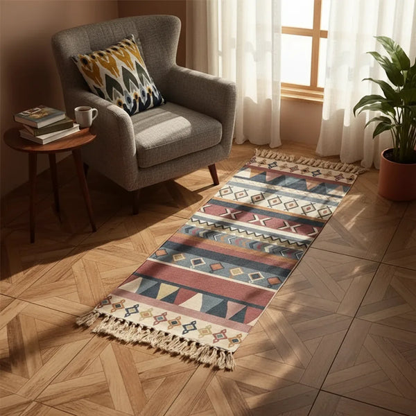 Boho Geometric Runner Rug with Tassel Fringe - Size & Scale