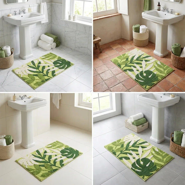 Tropical Leaf Bath Mat - Soft Absorbent Microfiber - Size & Scale