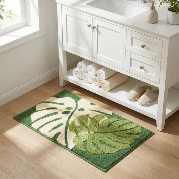 Tropical Leaf Bath Mat - Soft Absorbent Microfiber - Size & Scale