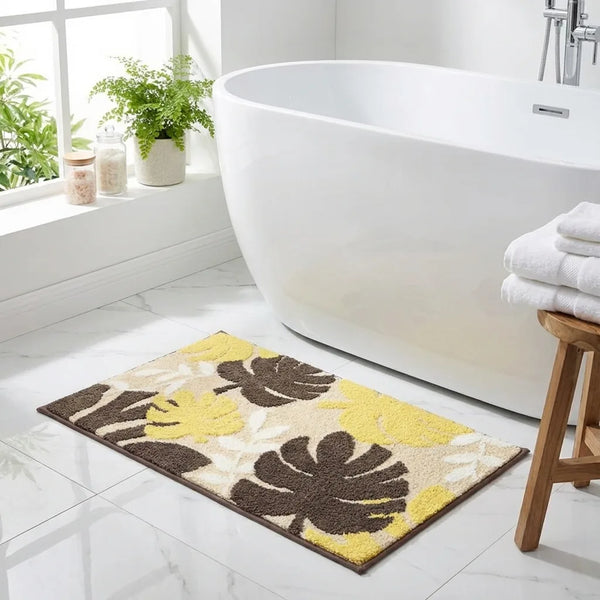 Tropical Leaf Bath Mat - Soft Absorbent Cotton - Size & Scale
