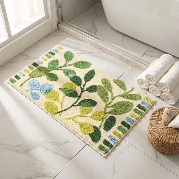Botanical Bath Mat - Soft Absorbent Tufted Design - Size & Scale
