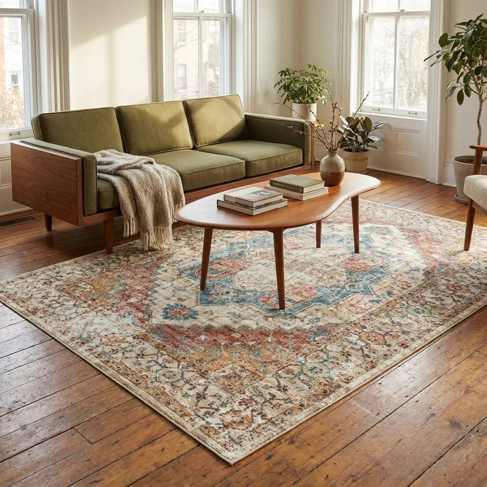 Vintage Persian Area Rug - Distressed Medallion Style variation