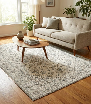 Vintage Persian Area Rug - Non-Slip Medallion Design - Size & Scale