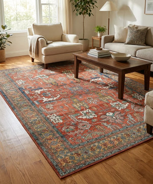 Persian Area Rug - Vintage Medallion Non-Slip Design - Size & Scale